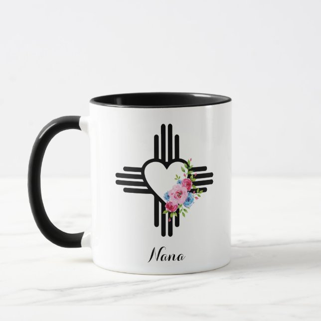 Zia Heart with Flowers Personalised Gift Coffee Mug (Left)