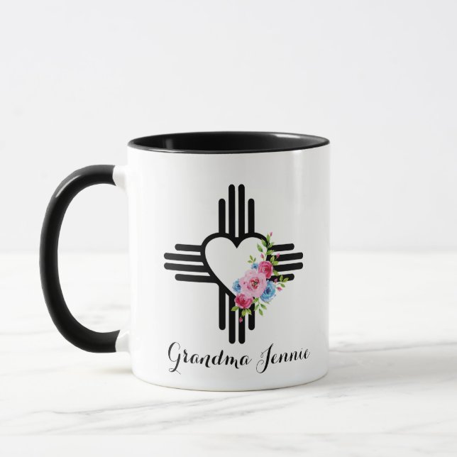 Zia Heart with Flowers Personalised Gift Coffee Mug (Left)