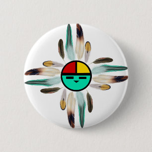 Zia Sun God with Feathers 6 Cm Round Badge
