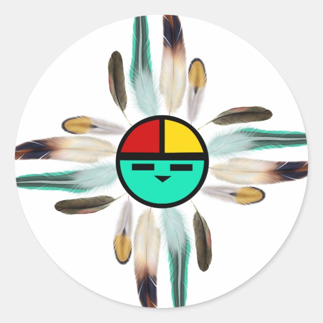 Zia Sun God with Feathers Classic Round Sticker (Front)