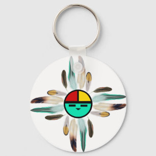 Zia Sun God with Feathers Key Ring