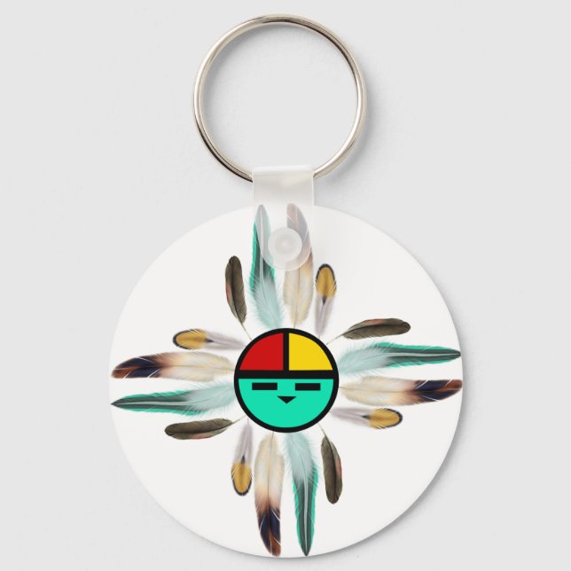 Zia Sun God with Feathers Key Ring (Front)