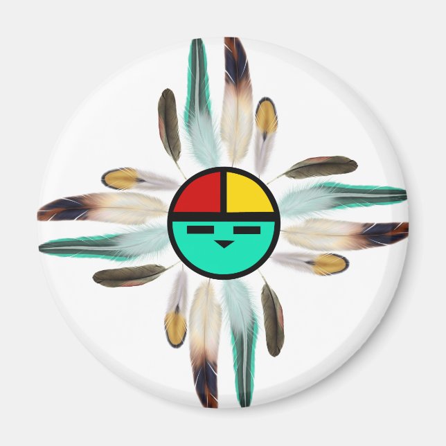 Zia Sun God with Feathers Magnet (Front)