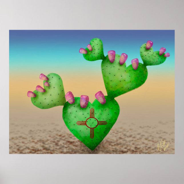 Zia Sun Heart Nopales Desert Scene New Mexico Poster (Front)