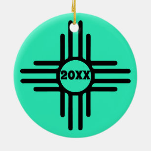 Zia Symbol Add Christmas Tree Turquoise Holiday Ceramic Tree Decoration