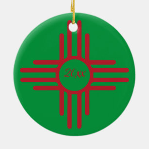 Zia Symbol Custom Year Holiday Ceramic Ornament