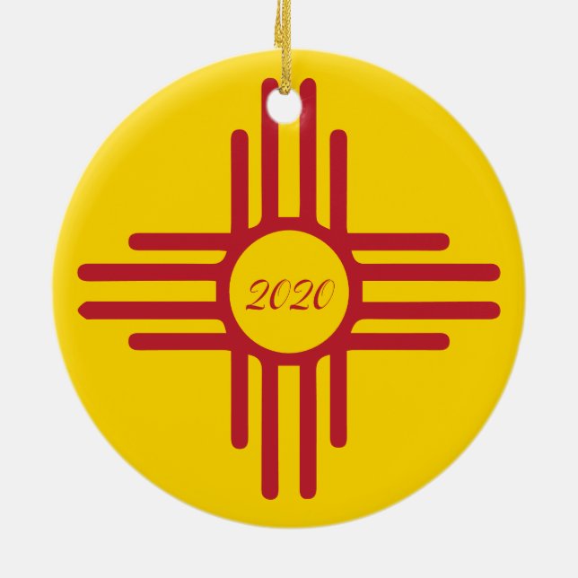 Zia Symbol Custom Year Holiday Ceramic Tree Decoration (Back)