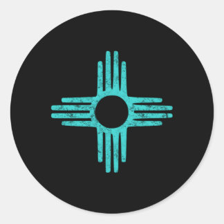 Zia Symbol New Mexico Turquoise Classic Round Sticker