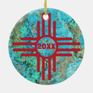 Zia Symbol Turquoise Year Christmas Tree Ceramic Tree Decoration