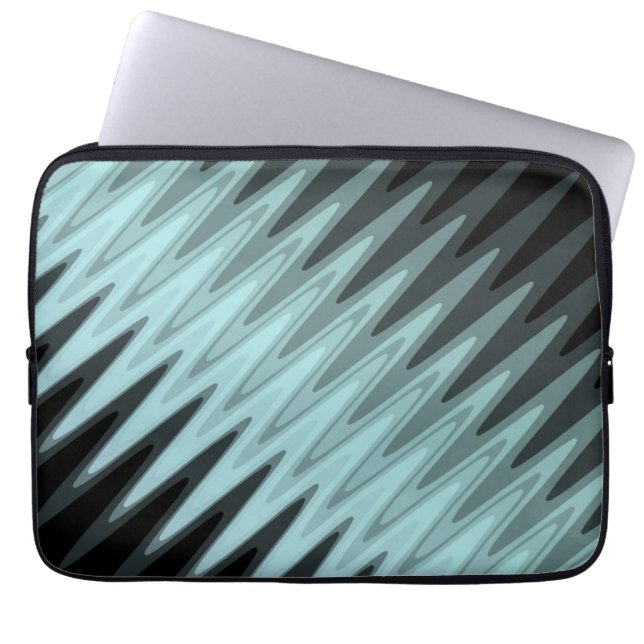 Zig Zag Black Teal Gray Pattern Laptop Sleeve (Front)