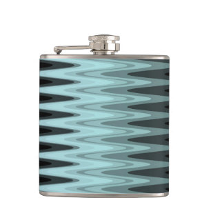 Zig Zag Black Teal Grey Pattern Hip Flask