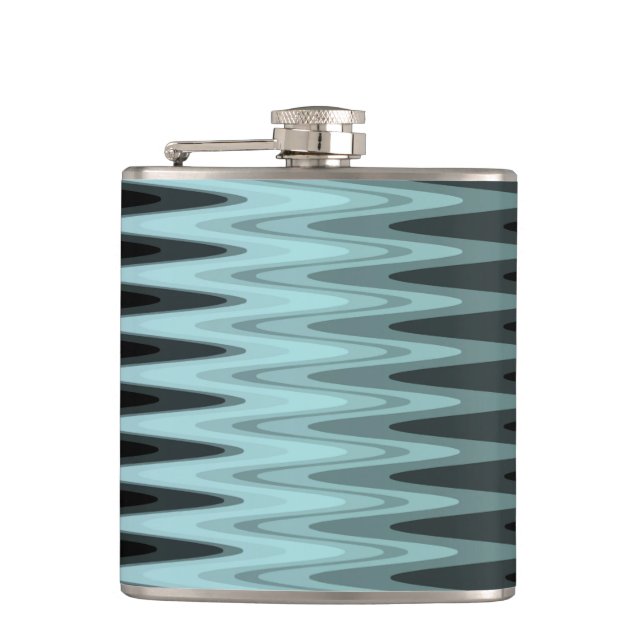 Zig Zag Black Teal Grey Pattern Hip Flask (Front)