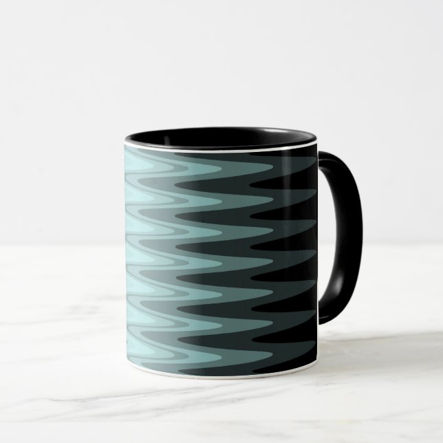 Zig Zag Black Teal Grey Pattern Mug (Front Right)