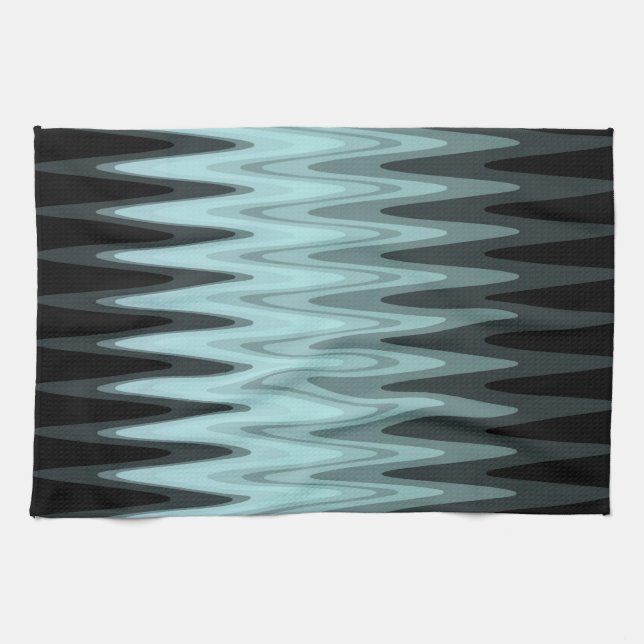 Zig Zag Black Teal Grey Pattern Tea Towel (Horizontal)