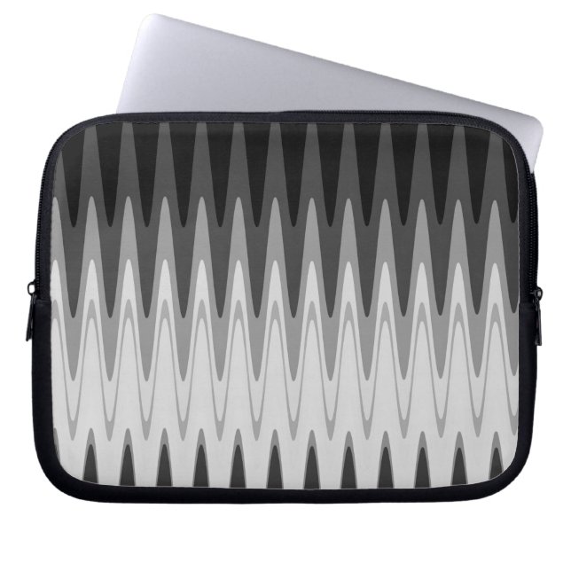 Zig Zag Black White Gray Pattern Laptop Sleeve (Front)