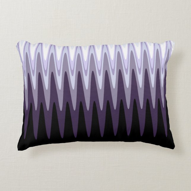 Zig Zag Black White Grey Dark Purple Beige Pattern Decorative Cushion (Front)