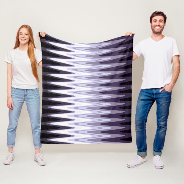 Zig Zag Black White Grey Dark Purple Beige Pattern Fleece Blanket (In Situ)