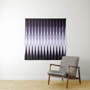 Zig Zag Black White Grey Dark Purple Beige Pattern Tapestry