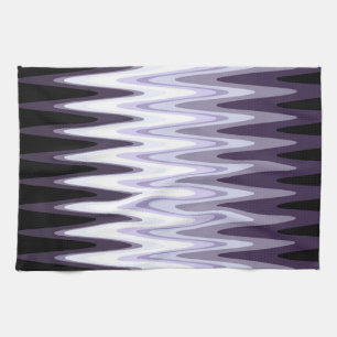 Zig Zag Black White Grey Dark Purple Beige Pattern Tea Towel