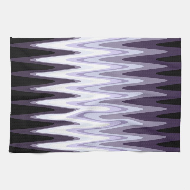 Zig Zag Black White Grey Dark Purple Beige Pattern Tea Towel (Horizontal)