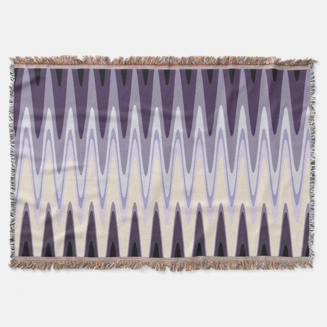 Zig Zag Black White Grey Dark Purple Beige Pattern Throw Blanket (Front)