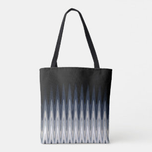 Zig Zag Black White Grey Navy Blue Beige Pattern Tote Bag