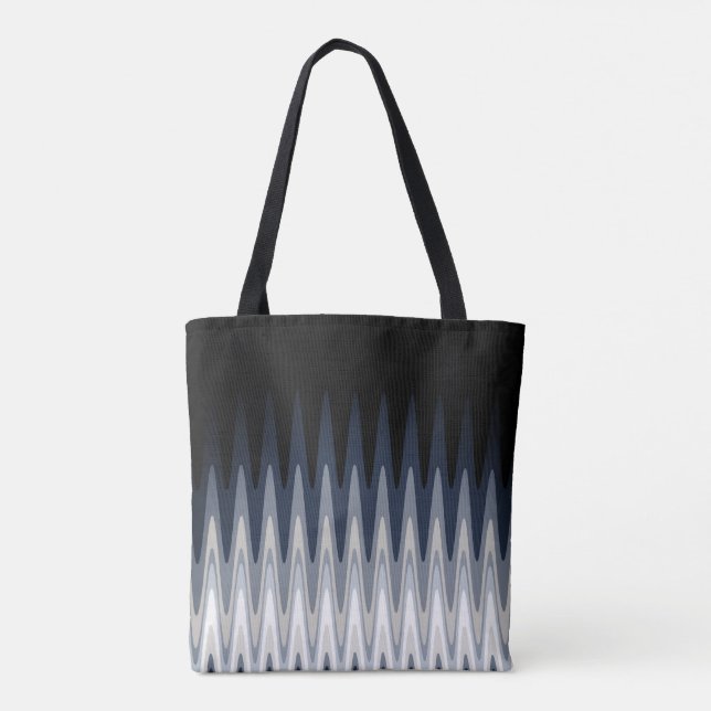 Zig Zag Black White Grey Navy Blue Beige Pattern Tote Bag (Back)
