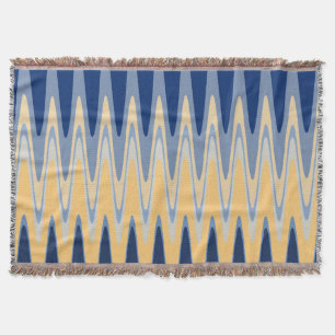 Zig Zag Blue Yellow Grey Beige Pattern Throw Blanket