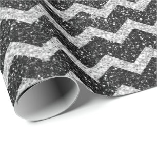 Zig Zag Chevron Art Deco Gray Silver Glitter Wrapping Paper