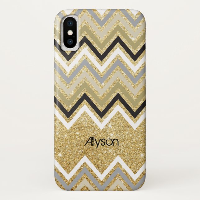 Zig Zag Chevron Pattern Gold Glitter Phone Case (Back)