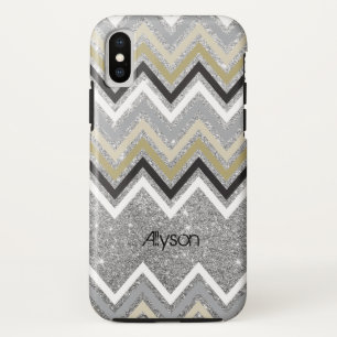 Zig Zag Chevron Pattern Silver Glitters Phone Case