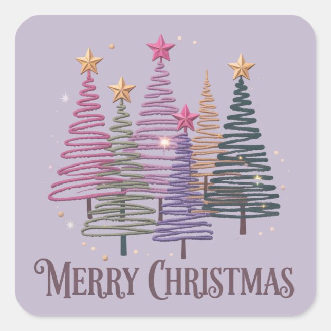 Zig Zag Christmas Tree Faux Glitter Xmas Winter Square Sticker (Front)
