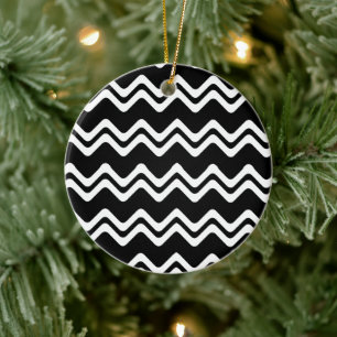 Zig Zag Dual Coloured Line Pattern Ceramic Tree Decoration