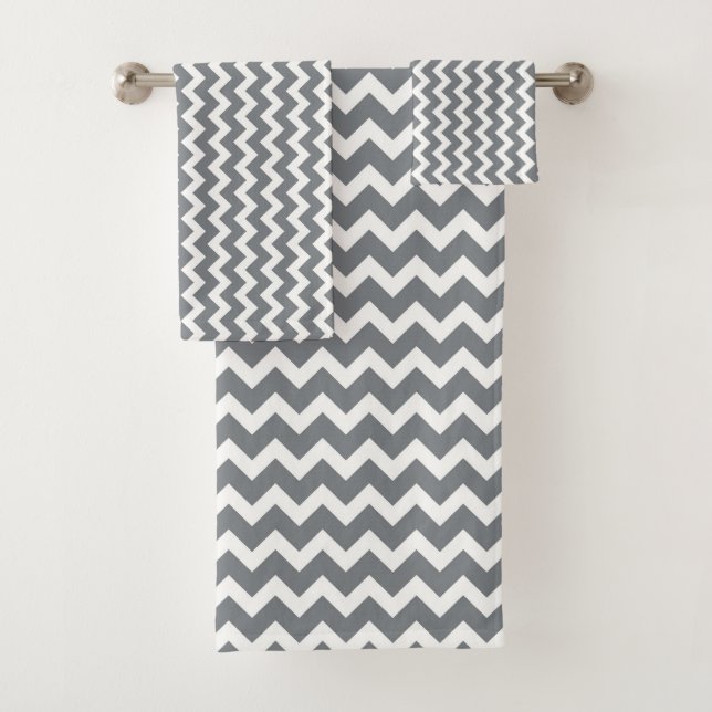 ZIG ZAG - GREY & WHITE BATH TOWEL SET (Insitu)