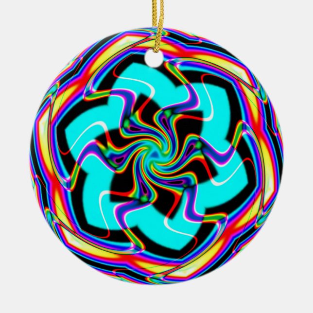 Zig Zag Hexagon Snowfllake Ceramic Tree Decoration (Front)