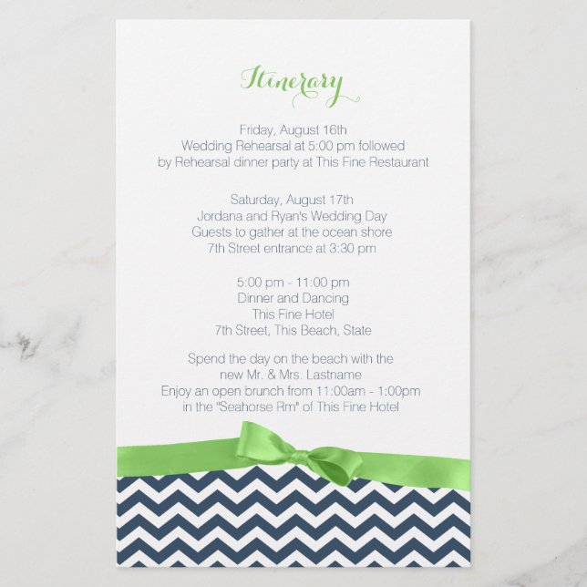 Zig Zag Lime and Blue Itinerary (Front)