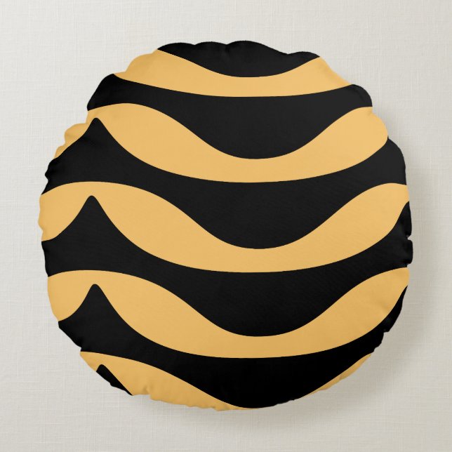 Zig zag lines with gold pattern round cushion (Front)