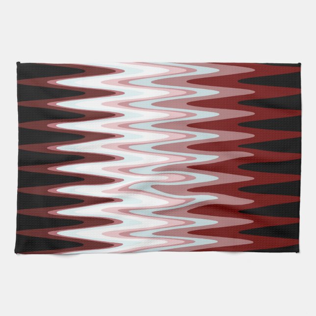 Zig Zag Red White Grey Pattern Kitchen Towel (Horizontal)