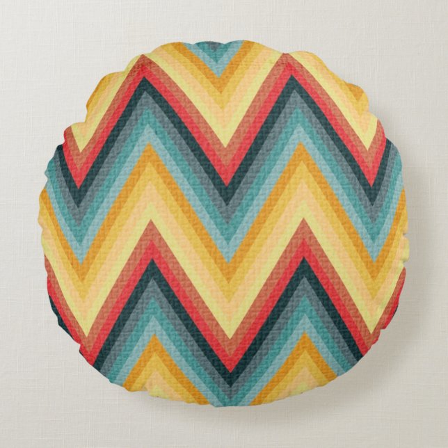Zig Zag Striped Background 2 Round Cushion (Front)