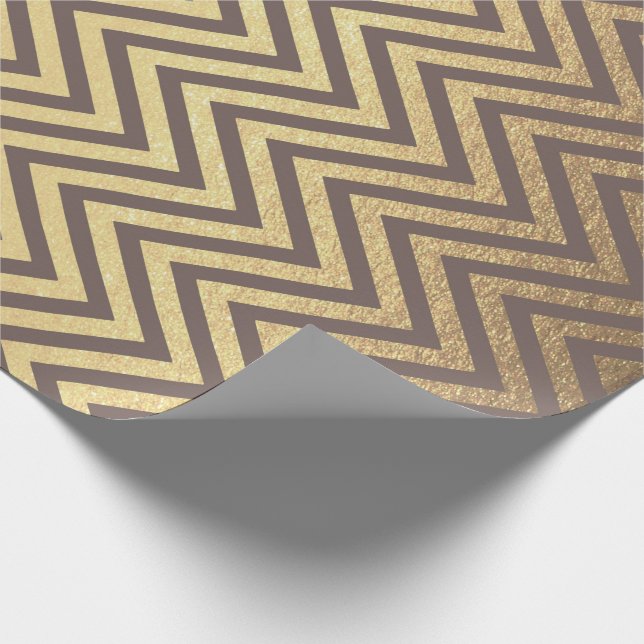 Zig Zag Stripes Brown Gold Chocolate Chevron Line Wrapping Paper (Corner)