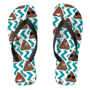 Zig Zag Teal Poop Emoji Flip Flops