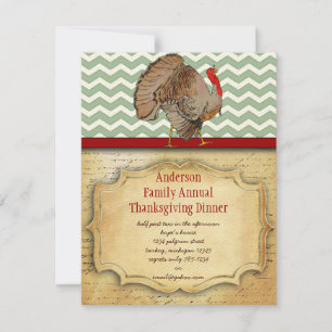 Zig Zag Traditional Thanksgiving Turkey Dinner Invitation