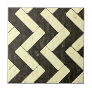 Zig-Zag White and Black Brick Pavers Tile