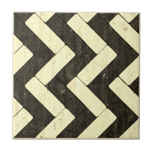 Zig-Zag White and Black Brick Pavers Tile