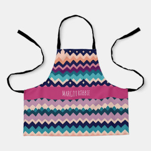 Zig-zagging pastel Pink Navy Retro Pattern Apron
