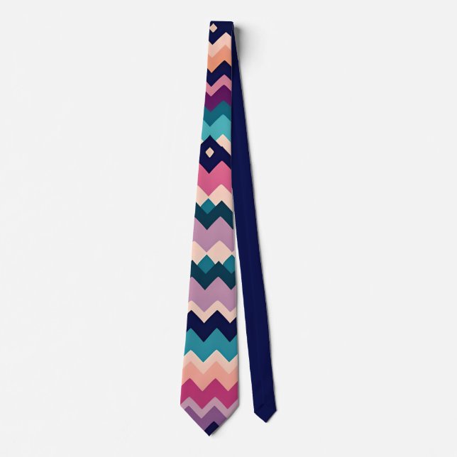Zig-zagging pastel Pink Navy Retro Pattern Tie (Front)
