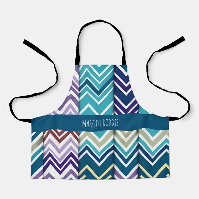 Zig Zagging pastel Vertical Green Retro Pattern Apron (Front)