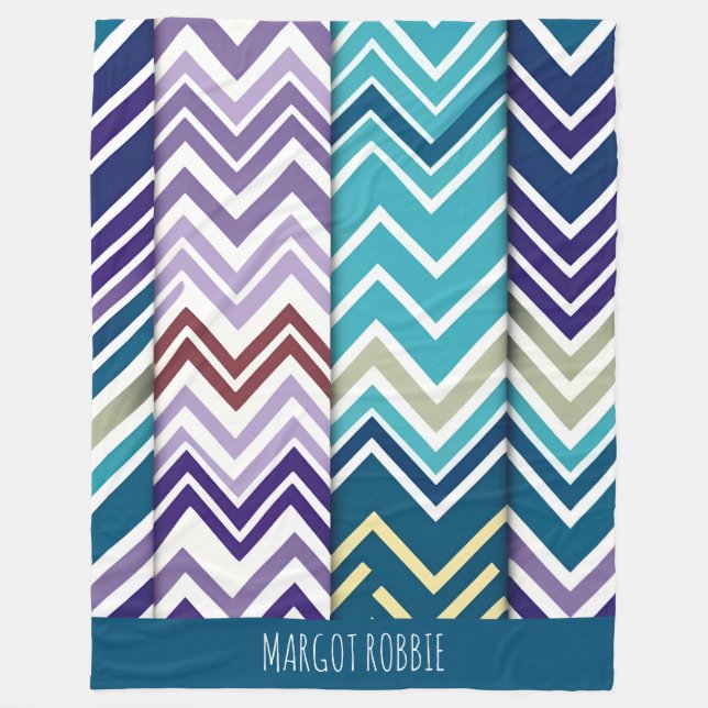 Zig Zagging pastel Vertical Green Retro Pattern Fleece Blanket (Front)