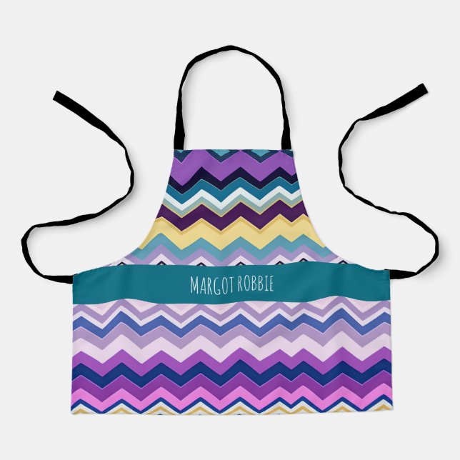 Zig Zagging Pastel Violet Retro Pattern Apron (Front)