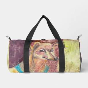 "Ziggy The Dog in Overalls" Watercolor  Duffle Bag